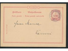 Stempel  K. D. Feld-Poststation No. 1  6.1.(1902), aushilfsweise verwendet bei der Postagentur   Kaumi,  jeweils auf Kiautsch