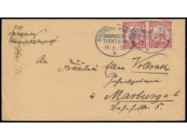 Stempel  Deutsche Seepost Shanghai - Tientsin b  19.6.02, zwei Abschläge auf Brief mit 2 x 10 Pf. nach Deutschland, Ankunftst