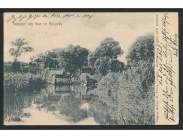 Ansichtskarte  Tempel am See in Sinanfu,  Verlag H. Kliene, Tsingtau, Frankatur 5 Pf., Stempel Tsingtau 4.11.03, nach Cöthen,