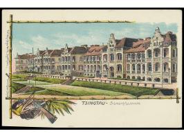 seltene  Litho-Ansichtskarte Tsingtau - Bismarckkasernen,  Verlag v. Max Grill, ungebraucht
Stichwort: Ansichtskarten / Rekla