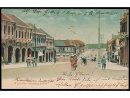 mehrfarbige Ansichtskarte  Tapautau - Schantung Strasse,  Frankatur 5 Pf., Bahnpoststempel  Tsingtau - Tsinanfu  Zug 2 22.9.0