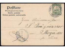 Stempel  Tsingtau-Tapautau  9.12.05 auf Ansichtskarte "Chinesischer Barbier", Verlag Max Grill, Frankatur 2 C., nach Rogasen,