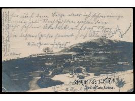 Foto-Ansichtskarte  Blick auf Die Bucht von der Kaserne aus,  im Hintergrund "Neues Gouverneurhaus im Bau", Frankatur 2 C. , 