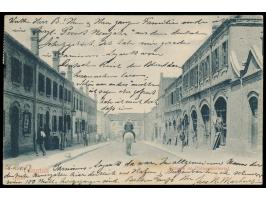 2 C. auf Ansichtskarte  Tsingtau - Strasse im Chinesenviertel,  Verlag von E. Wagner, Tsingtau, Gitterstempel Tsingtau c 26.1