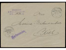 Stempel  MSP No. 16  6.7.09,  S.M.S. Scharnhorst  während der Liegezeit in  Tsingtau,  zwei Abschläge auf Dienstbrief "Marine