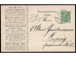 Anzeigenganzsache  5 H. mit vorderseitig 5 und rückseitig 7 Anzeigen Wiener Firmen, Kontinent-Postkartenverlag "Rekord",  Wie