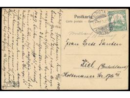 Ansichtskarte  Tsingtau - Friedrichstrasse  (mit Warenhaus Baumann), Verlag Adolf Haupt, Tsingtau, Frankatur 2 C., Gitterstem