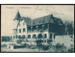 2 x 1 C. auf Ansichtskarte  Tsingtau - Seemannshaus,  Verlag Adolf Haupt, Tsingtau, Gitterstempel Tsingtau c 27.11.11, Ortska