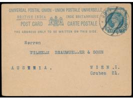 Indien-Ganzsache  One Anna als Karte des  K. u. k. Oest.-Ung. Consulat Bombay  nach Wien, rückseitig Dienstsiegel, befördert 