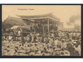 Ansichtskarte  Chinesisches Theater,  Verlag Adolf Haupt, Tsingtau, Frankatur 2 C., Gitterstempel Tsingtau c 23.3.12, nach Ha