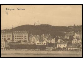 2 x 1 C. auf Ansichtskarte &nbsp;Tsingtau - Panorama, &nbsp;Verlag Adolf Haupt, Tsingtau, Gitterstempel Tsingtau c 24.3.12, n