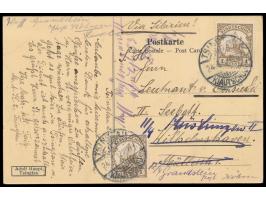 2 x 1 C. auf Ansichtskarte &nbsp;Tsingtau - Panorama, &nbsp;Verlag Adolf Haupt, Tsingtau, Gitterstempel Tsingtau c 24.3.12, n