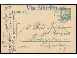 Stempel  Tsingtau-Gr.Hafen  28.10.12 auf Ganzsache 2 C. nach Bremen, großer  Leitstempel "Via Sibirien",  Bedarf
