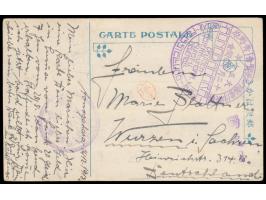 Aonogahara,  mehrfarbige  Bildkarte "Essenträger"  (Seitz Abb. 41) aus der Lagerdruckerei, vorder- und rückseitig großer viol