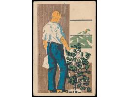 Bando,  mehrfarbige  Bildkarte  "Beste Weihnachts- und Neujahrsgrüße" mit Abb. Gefangener vor Fenster (Seitz Abb. 33 a) nach 