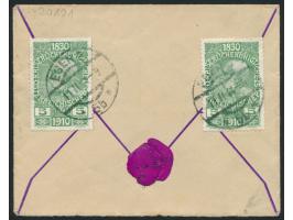 2 x 5 H. "80. Geburtstag Kaiser Franz Joseph" rückseitig auf Brief mit Stempel Eger 2 11.2.11 nach Dresden, handschriftlich N