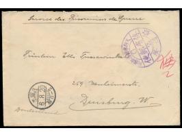Kurume,   Brief aus dem Kriegsgefangenenlager nach Duisburg, violetter  Lagerstempel G / Z.  (Type I), Poststempel Kurume 20.