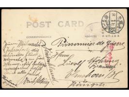 Kurume,  Foto-Ansichtskarte mit seltener Innenansicht des Lagers (Zaun, Baracken), undeutlicher Lagerstempel, roter Postleits