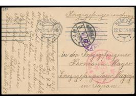 Nagoya,  Postkarte aus Deutschland an Hermann Meyer im Kriegsgefangenenlager Nagoya, Maschinenstempel  Hamburg 1  22.12.15, j