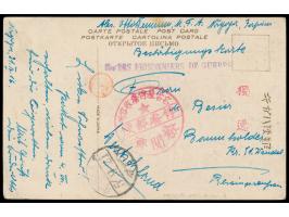 Nagoya,  japanische Ansichtskarte nach Baumholder, Lagerstempel und Leitstempel Doitsu (Seitz Typ b) in rot, violetter SdPdG-