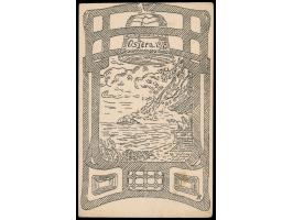 Nagoya,  Bildkarte  Ostern 1919  mit Abb. einer Osterglocke mit Zierrahmen und Küstenlandschaft, Seitz-Handbuch Abb. 42 d., u