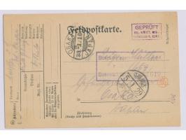 Osaka,  Feldpostkarte aus Deutschland an einen Kriegsgefangenen im Lager Osaka, Zensurstempel "Geprüft / Kgl. Württ. Geb. Bat