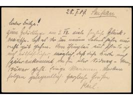 Ganzsache 5 Pf. mit Stempel  Saipan  28.5.09 nach Berlin, vorderseitige Absenderangabe "Ob. Sig. Gst. Becker,  S.M.S. Scharnh