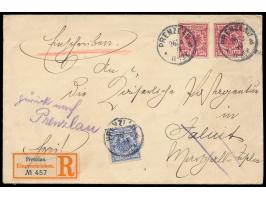 2 x 10 Pf. und 20 Pf. auf  Einschreibbrief  von  Prenzlau  26.3.99 an die Kaiserliche Postagentur Jaluit, rückseitig handschr