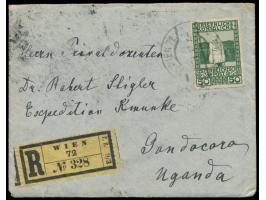 Einzelfrankatur 50 H. auf Rekobrief mit Stempel Wien 30.1.12  nach Gondokoro / Uganda  via Triest - Port Said - Mombasa, mit 