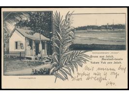 Zweibild-Ansichtskarte  Gruss aus Jaluit - Reichspostgebäude / Reichspostdampfer "Oceana",  Frankatur 2 x 3 Pf. und 5 Pf., St