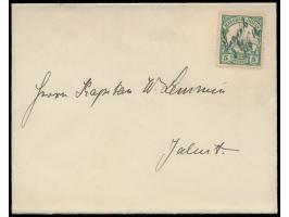 5 Pf. mit handschriftlicher Atollpost-Entwertung  "Ligieb d. 5.10.12"  auf Brief an Kapitän W. Lemmin in Jaluit, Ankunftstemp