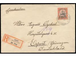 30 Pf. auf  Einschreibbrief  mit Stempel  Jaluit  22.9.13 nach Erfurt, R-Zettel Einfeldt Nr. 11, Ankunftstempel 18.11.13, Abs