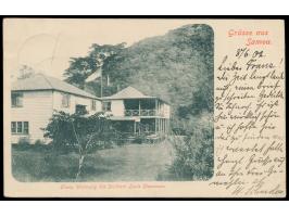 Ansichtskarte  Ehem. Wohnung des Dichters Louis Stevenson,  Frankatur 5 Pf., Stempel  Apia  9.6.02, nach Hamburg, Ankunftstem