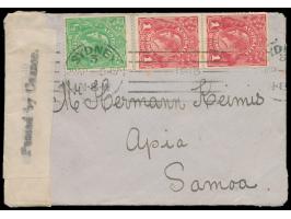 Australien 1/2 d. und 2 x 1 d. mit Stempel Sydney 29.4.15 nach Apia / Samoa, dort zweimal zensiert: Zensurverschluss "Opened 