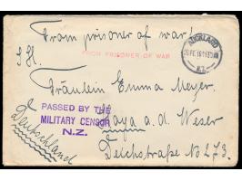 Brief aus dem neuseeländischen  Internierungslager Motuihi  nach Deutschland, roter L1 "From Prisoner of War" und violetter L