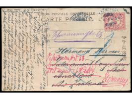 Niederländisch-Indien  5 C. auf Ansichtskarte mit Stempel Goendeng-Sitoli 28.6.19 an Hermann Kirmis aus Samoa im neuseeländis