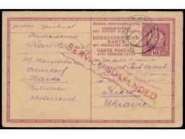 Ganzsachen-Doppelkarte 10 H. mit Stempel  Arnsdorf bei Haida  21.10.18  nach Kiew,  roter R1  Service suspended,  Antwortteil