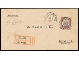 Einzelfrankatur 40 Pf. auf  Einschreibbrief  mit Stempel  Klein-Popo  30.3.01 an Kiderlen in Ulm (gedruckte Adresse), R-Zette