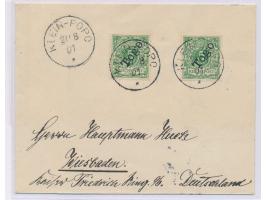 2 x 5 Pf. auf Brief mit Stempel  Klein-Popo  21.8.01 auf Brief an Hauptmann Huch in Wiesbaden, Ankunftstempel 17.9.01, späte 