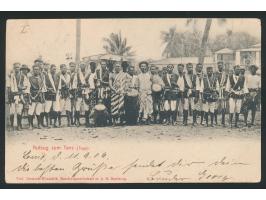 5 Pf. mit  Unterrand  mit Strichelleiste auf Ansichtskarte "Aufzug zum Tanz" nach Schwerin, Stempel  Lome  12.9.06, Ankunftst