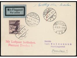 Erstflug Wien - Breslau  1.5.1931, Postkarte mit 30 g Flugpost, Stempel Wien 1 1.5.31 und Wien 1 Flugpost 1.5.31, 2 x Ankunft