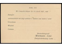 Ganzsache 5 Pf. mit rückseitigem  Zudruck  der Woermann-Linie, Zweigniederlassung Lome, ungebraucht
