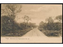Ansichtskarte  Bahnstrecke der Togoeisenbahn Klm. 58,  Verlag Carl Müller, Altenburg, Frankatur 5 Pf., Gitterstempel  Lome  1