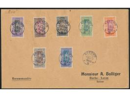 Französische Besetzung,  5 Werte 1 Ct. bis 25 Ct. von  Dahomey  auf großformatigem Einschreibbrief in die Schweiz, deutscher 
