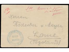 Brief aus dem  Kriegsgefangenenlager Gaya am Niger  nach Lome, handschriftlicher Lager-Zensurvermerk in rot, blaues Dienstsie