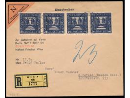 24 g Nibelungensage als waagerechter Viererstreifen auf  Nachnahme-Rekobrief  über 20 g nach Deutschland, Stempel Wien 15.10.