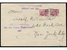 2 x Volkstrachten 30 g auf  Auslandsbrief  nach New York, Stempel  Wien  11.3.38,  Letzttag der 1. Republik,  violetter L3 "M