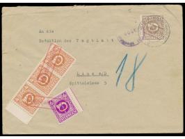 12 Gr. Posthorn auf Brief 2. Gewicht, Stempel  Steyr-Münchholz  17.10.45 nach Linz, unterfrankiert, Nachgebühr 18 Gr., 3 x 4 