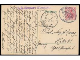 Stempel Deutsche Seepost  Linie Hamburg - Westafrika XLV.  17.9.08 mit violettem L1  P.D. Eleonore Woermann  auf Ansichtskart