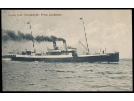 Rahmenstempel  Korsör - Kiel / DPSK. Postkt. / No. 4   28.7.auf Ansichtskarte "Gruss vom Postdampfer Prinz Waldemar", Frankat